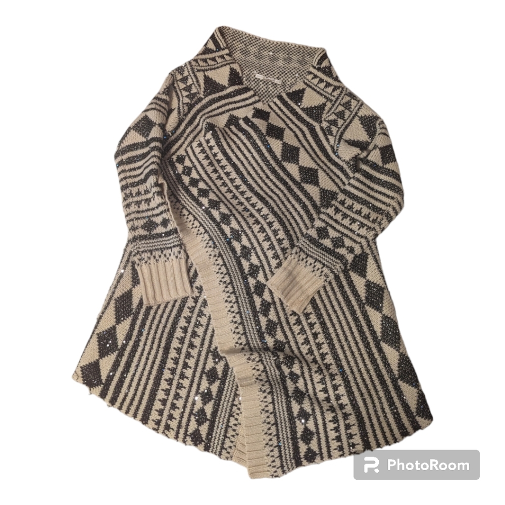 Boston Proper Black Cream Sequences Aztec Southwestern Sweater. Women's M